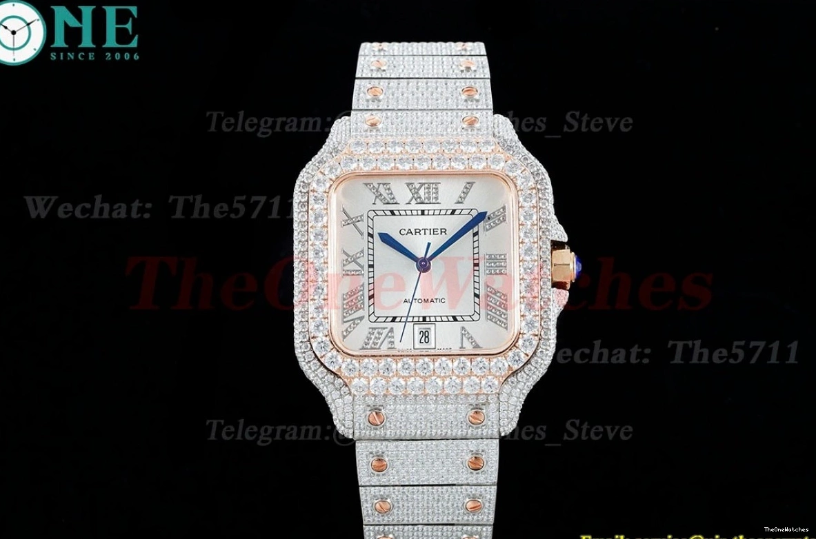 SS Silver MY9015 Santos Dial XL AMG Mens 40mm SS 100 RG 1202